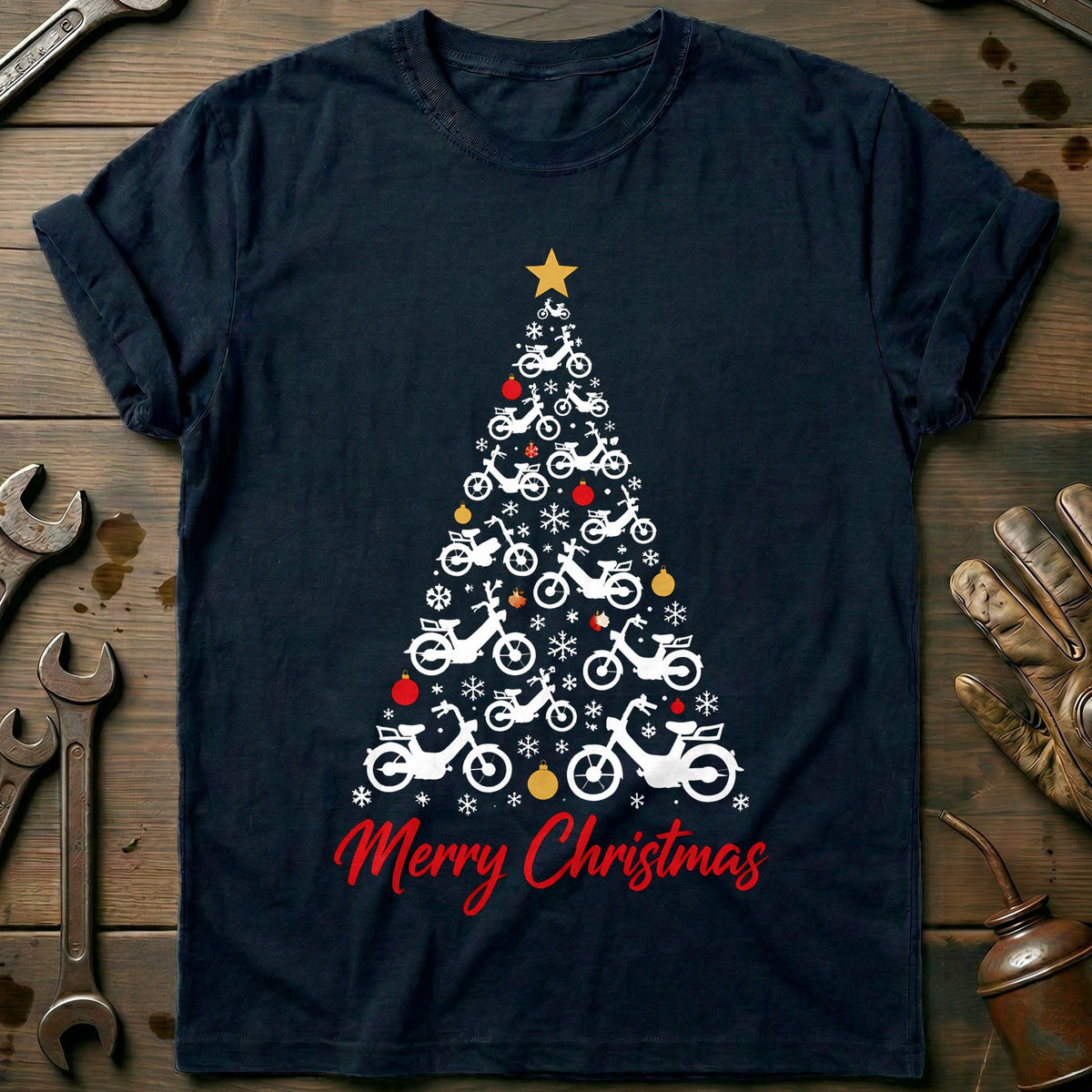 Moped Christmas Tree Motorcycle T-Shirt AU Gift For Biker