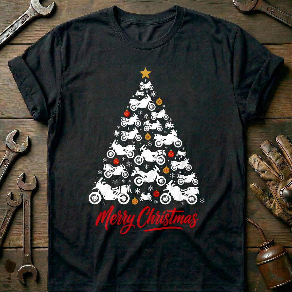 Adventure Bike Christmas Tree Motorcycle T-Shirt AU Gift For Biker