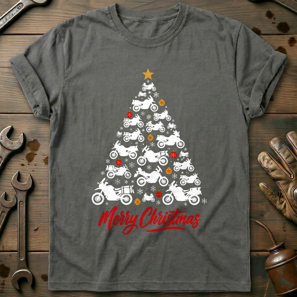 Adventure Bike Christmas Tree Motorcycle T-Shirt AU Gift For Biker