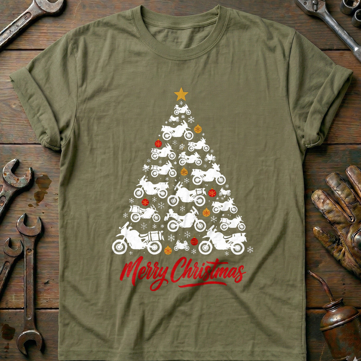 Adventure Bike Christmas Tree Motorcycle T-Shirt AU Gift For Biker