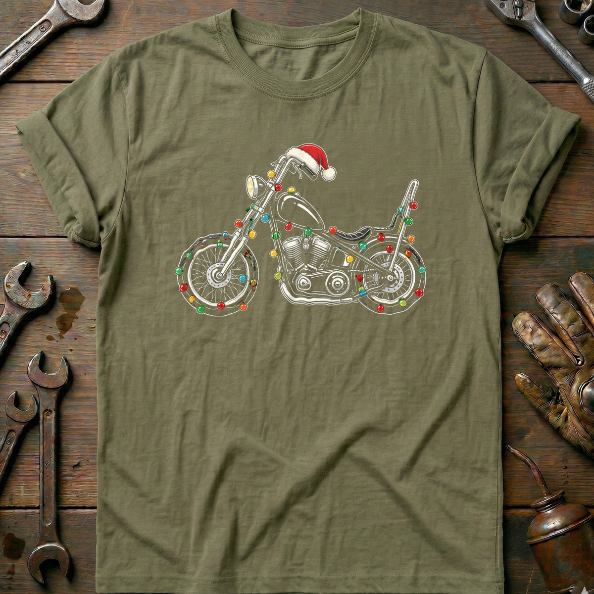 Chopper Christmas Lights Motorcycle T-Shirt AU Gift For Biker