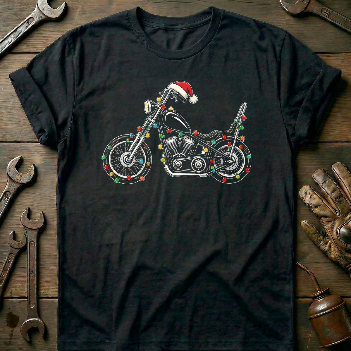 Chopper Christmas Lights Motorcycle T-Shirt AU Gift For Biker