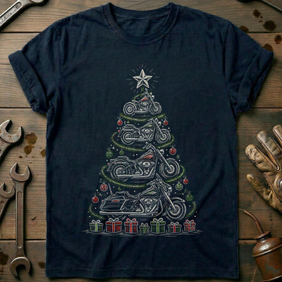 Chalk Motorcycle Christmas Tree T-Shirt AU Gift For Biker