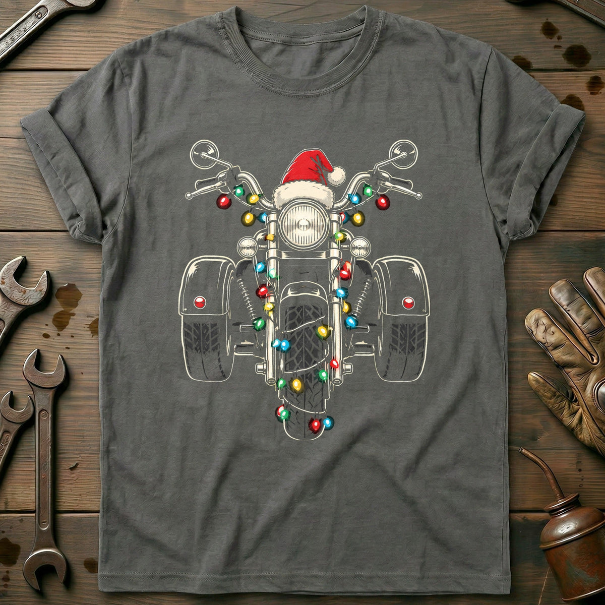 Trike Christmas Lights Motorcycle T-Shirt US Gift For Biker