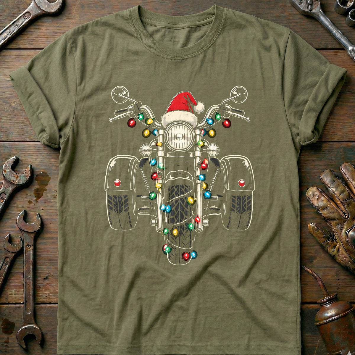 Trike Christmas Lights Motorcycle T-Shirt US Gift For Biker