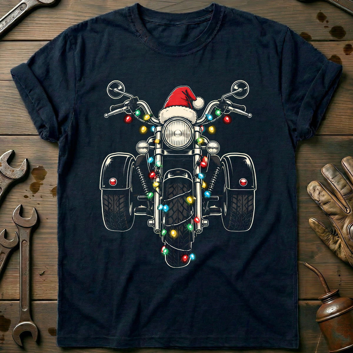 Trike Christmas Lights Motorcycle T-Shirt US Gift For Biker