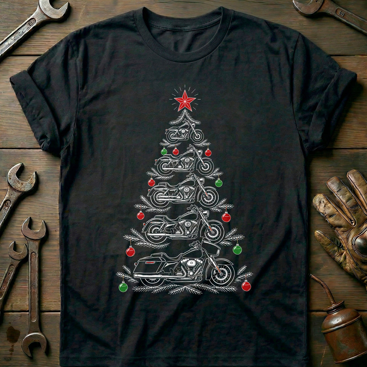 Baggers and Baubles Christmas Tree Motorcycle T-Shirt AU Gift For Biker