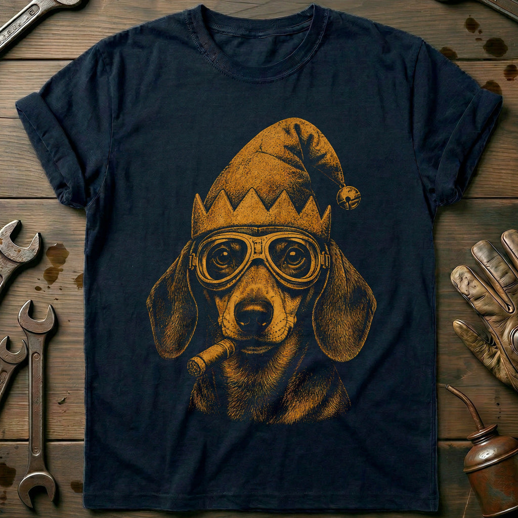 Christmas Elf Dachshund Goggles Motorcycle T-Shirt AU Gift For Biker