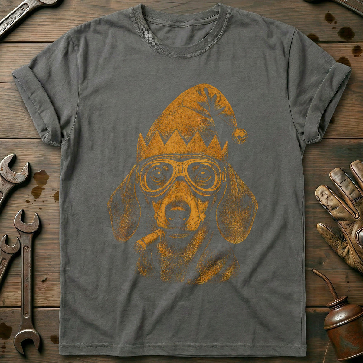 Christmas Elf Dachshund Goggles Motorcycle T-Shirt AU Gift For Biker