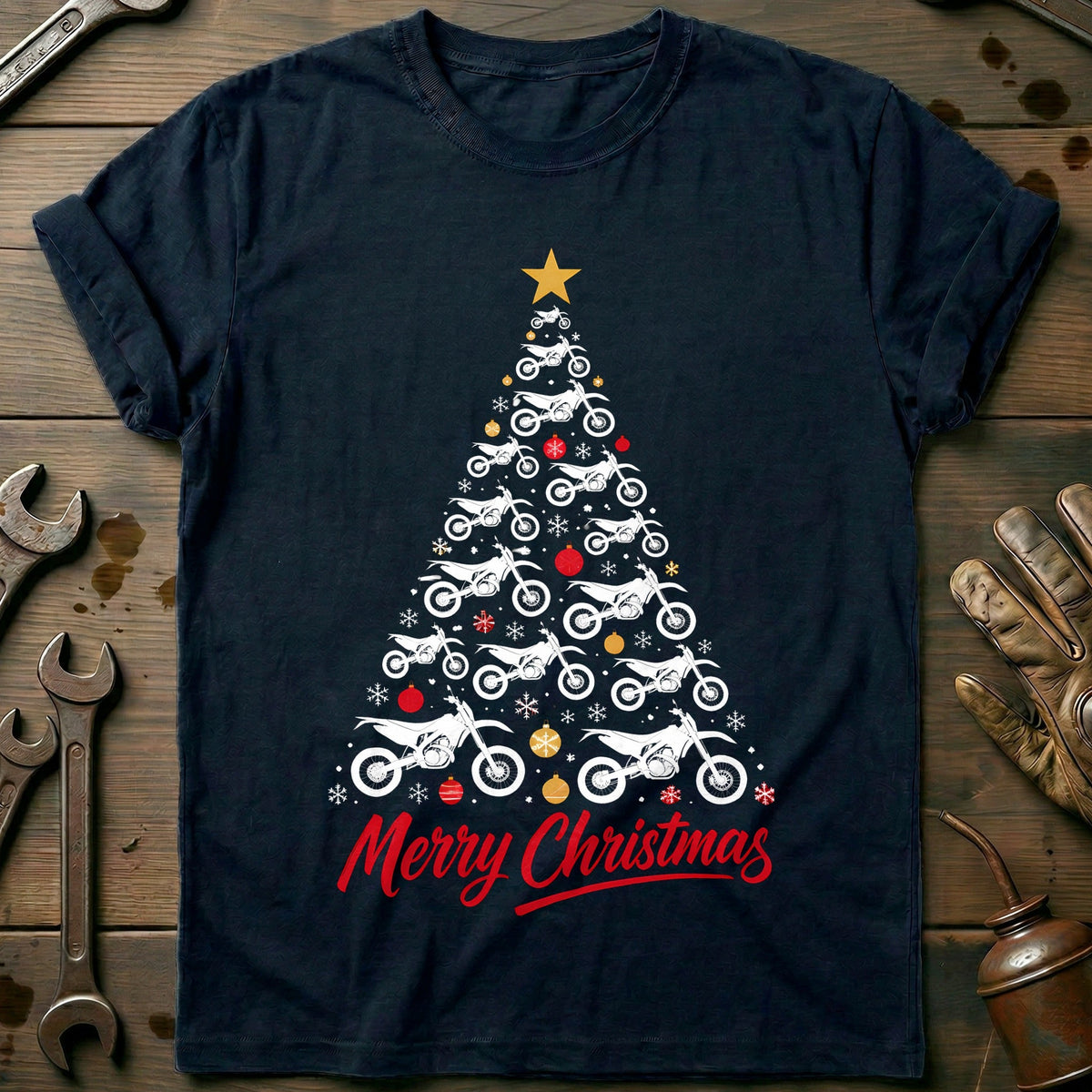 Supermoto Christmas Tree Motorcycle T-Shirt US Gift For Biker