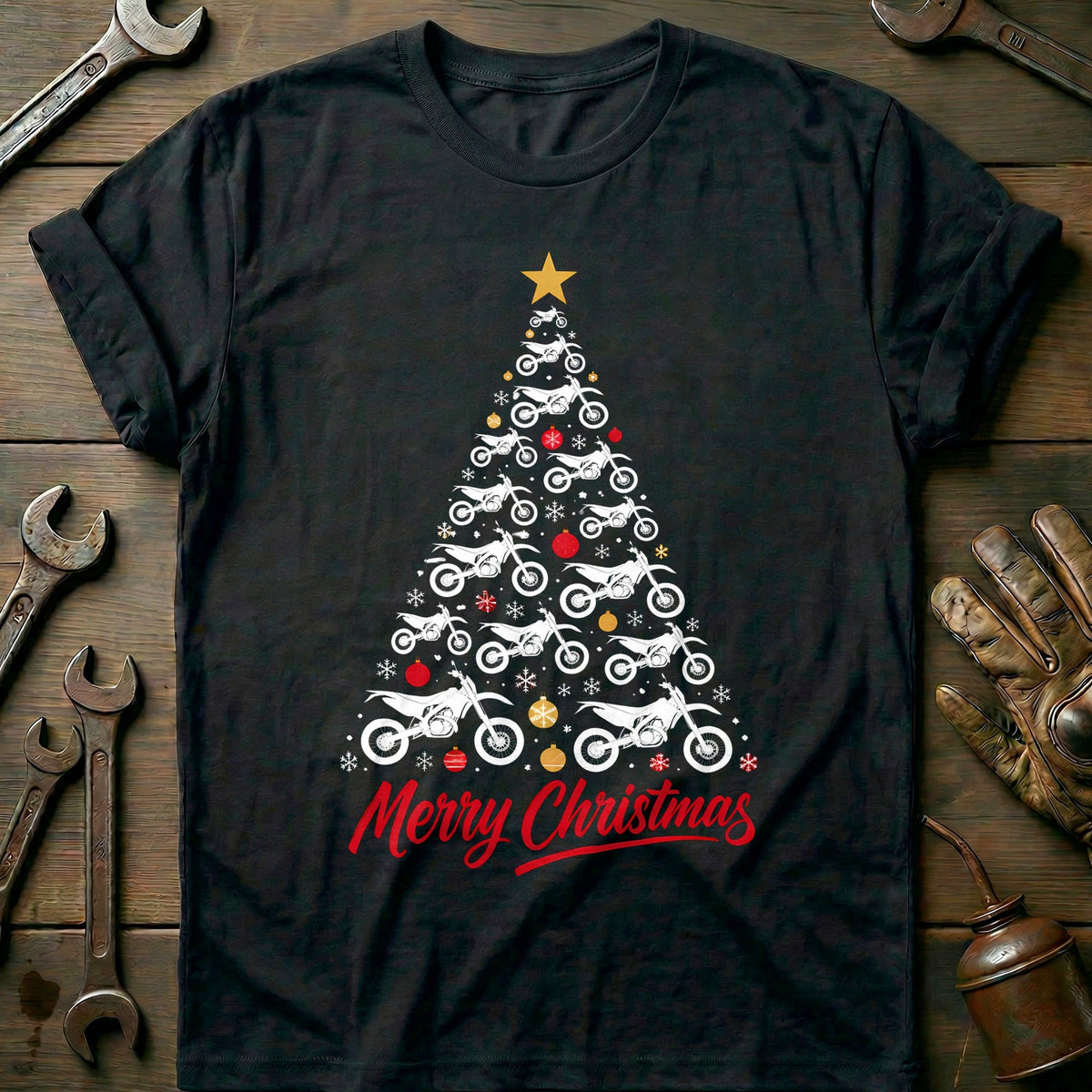 Supermoto Christmas Tree Motorcycle T-Shirt US Gift For Biker