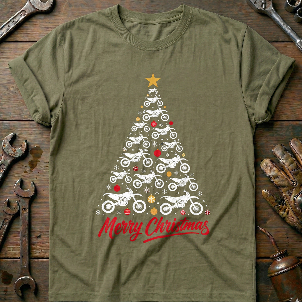 Supermoto Christmas Tree Motorcycle T-Shirt US Gift For Biker