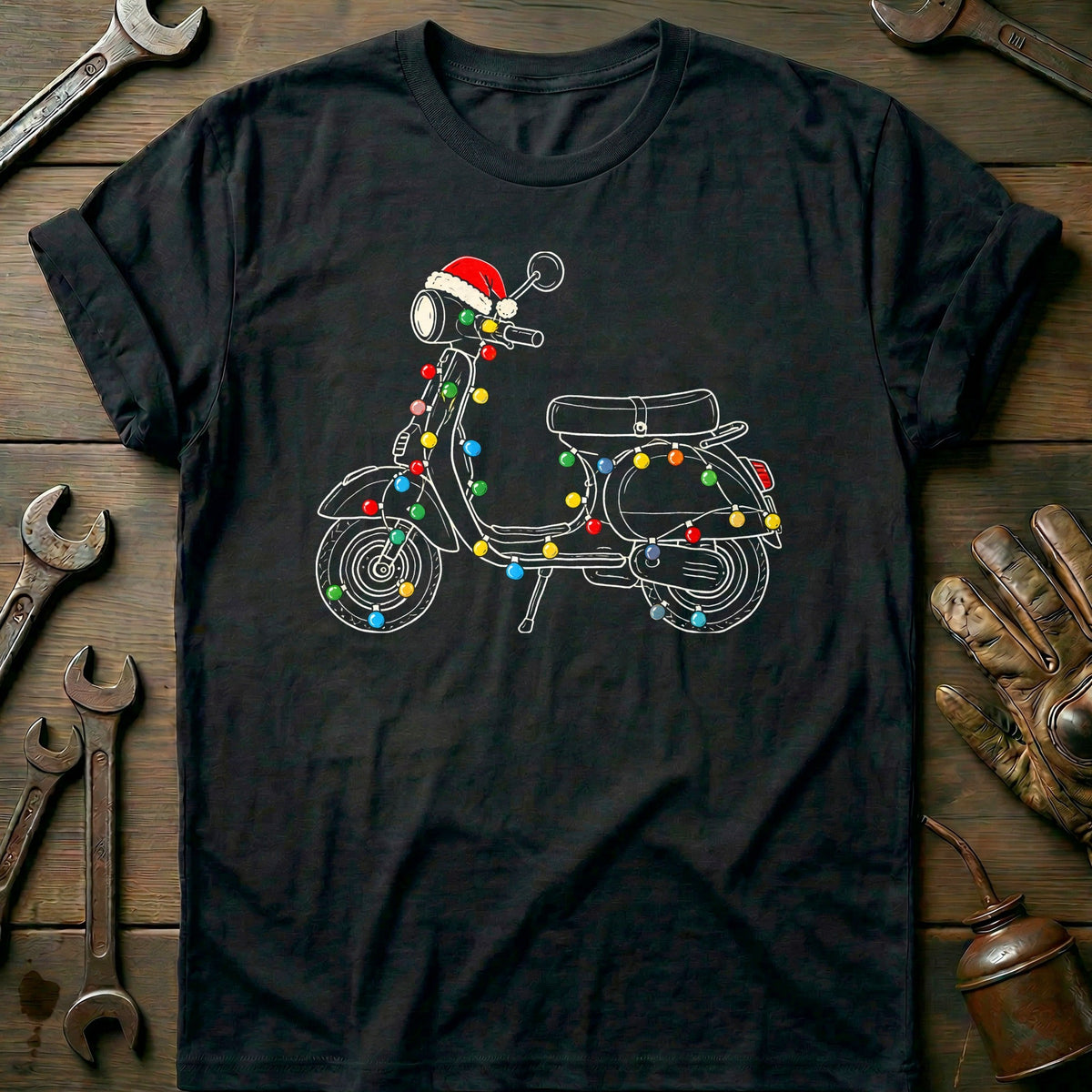 Scooter Christmas Lights Motorcycle T-Shirt US Gift For Biker
