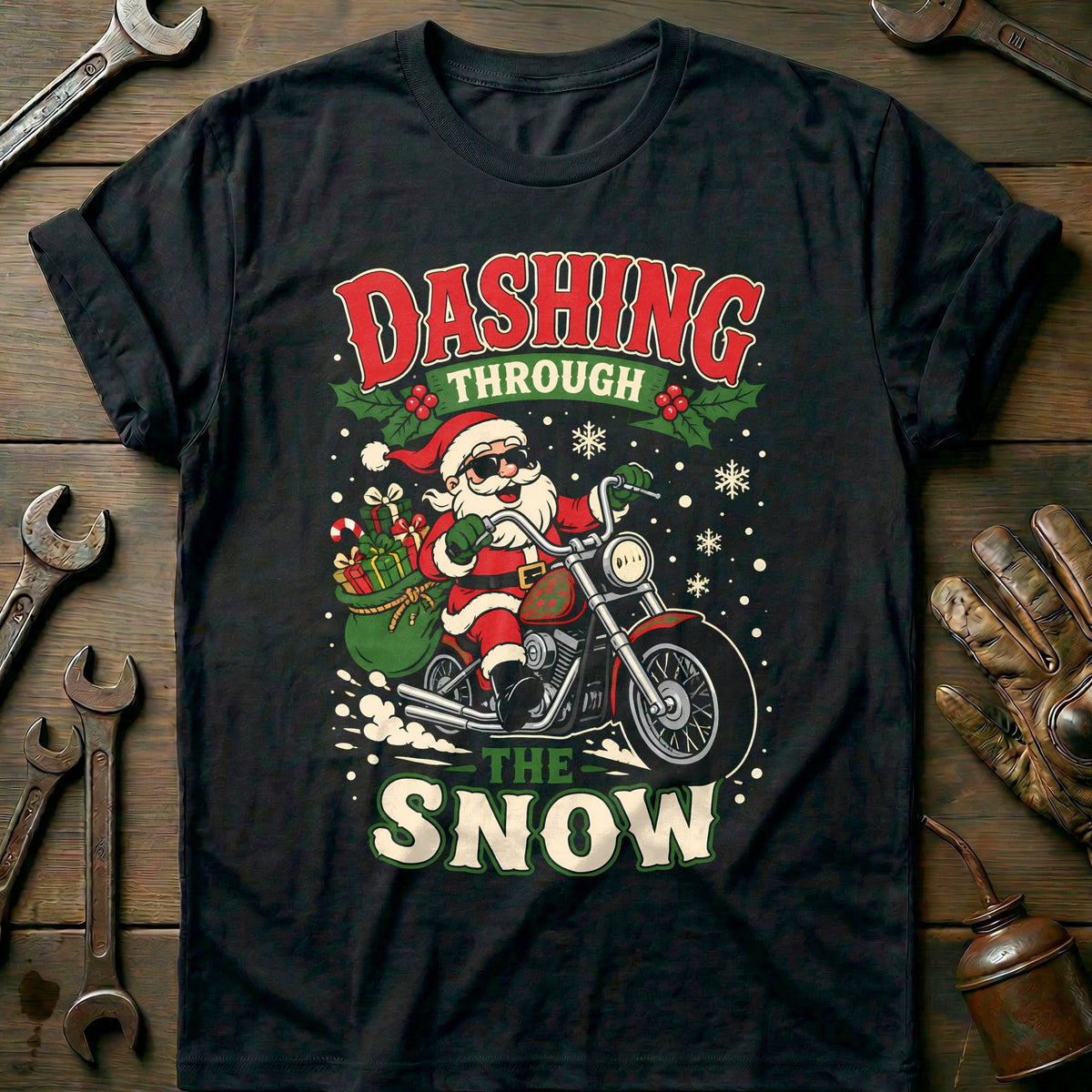 Dashing Through the Snow Motorcycle T-Shirt AU Gift For Biker