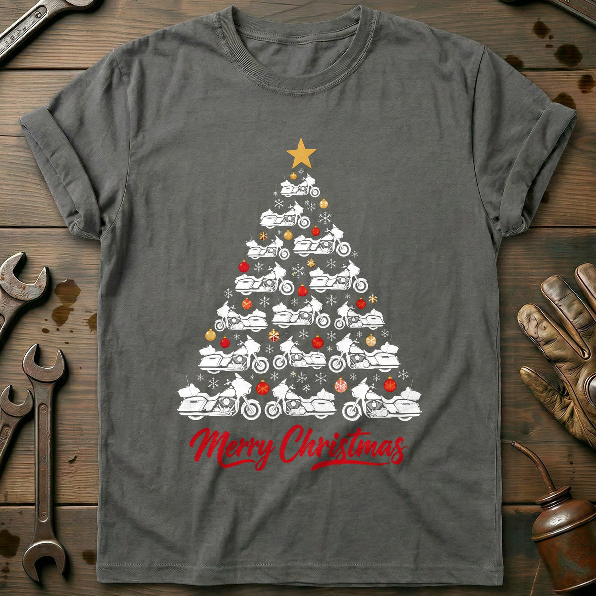 Bagger Christmas Tree Motorcycle T-Shirt AU Gift For Biker