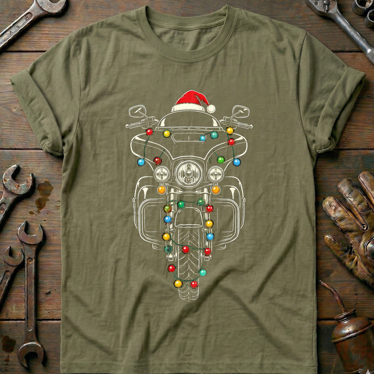 Bagger Christmas Lights Motorcycle T-Shirt AU Gift For Biker