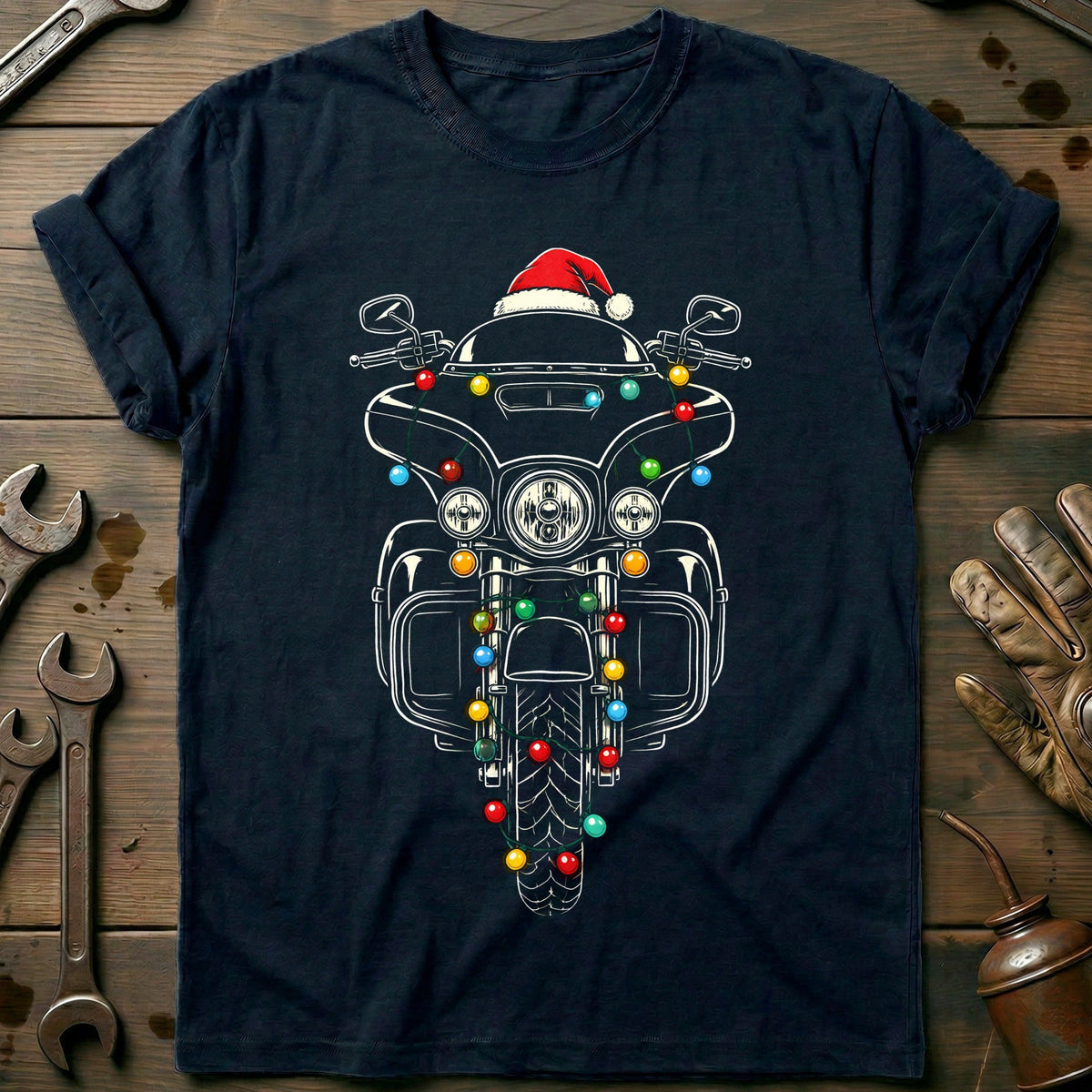 Bagger Christmas Lights Motorcycle T-Shirt AU Gift For Biker