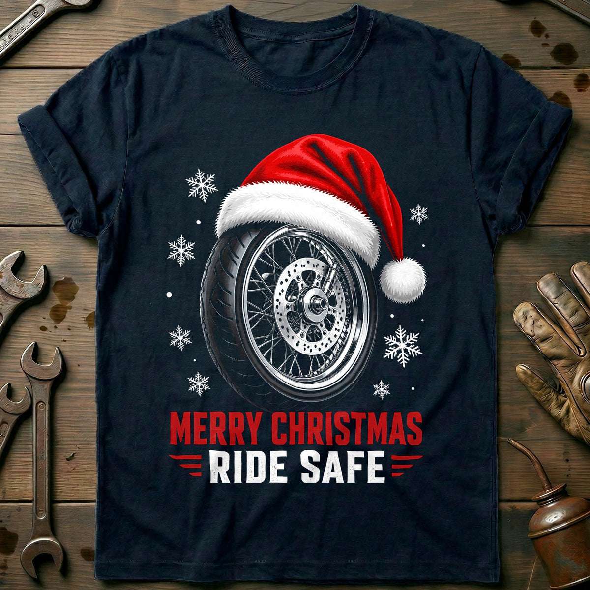 Merry Christmas Ride Safe Motorcycle T-Shirt AU Gift For Biker