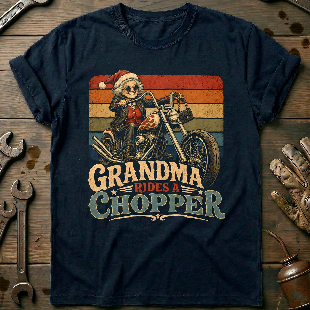 Grandma Rides a Chopper Motorcycle T-Shirt AU Gift For Biker