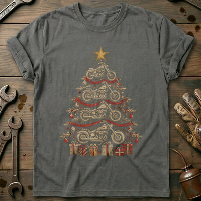 Vintage Motorcycle Christmas Tree T-Shirt US Gift For Biker