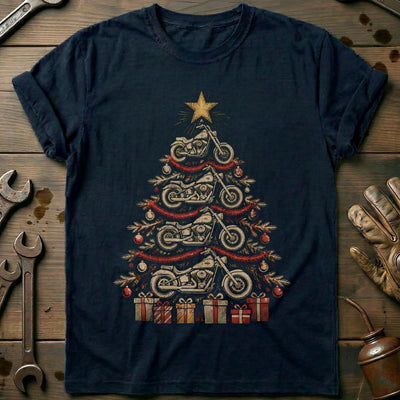 Vintage Motorcycle Christmas Tree T-Shirt US Gift For Biker