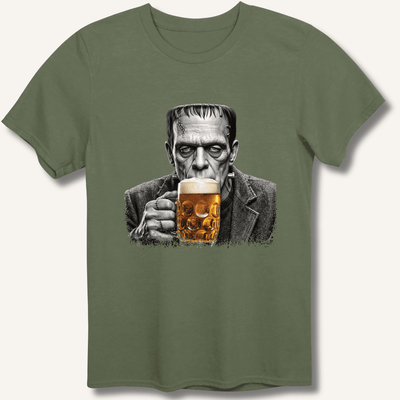Frankenstein Drinking Beer T-Shirt Gift For Bourbon Drinker