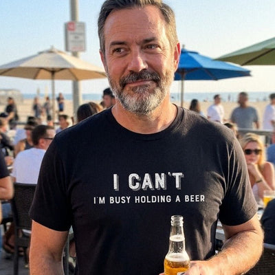 I Can't I'm Busy Holding a Beer T-Shirt Gift For Bourbon Drinker