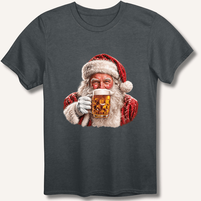 Santa Drinking Beer T-Shirt Gift For Bourbon Drinker