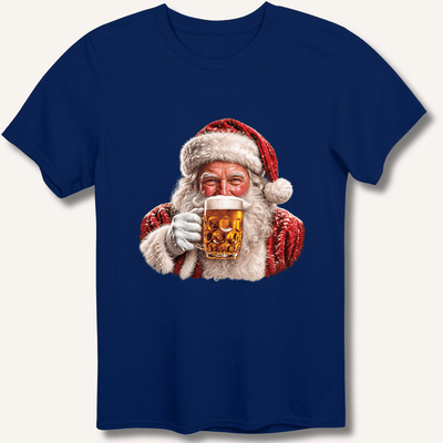 Santa Drinking Beer T-Shirt Gift For Bourbon Drinker