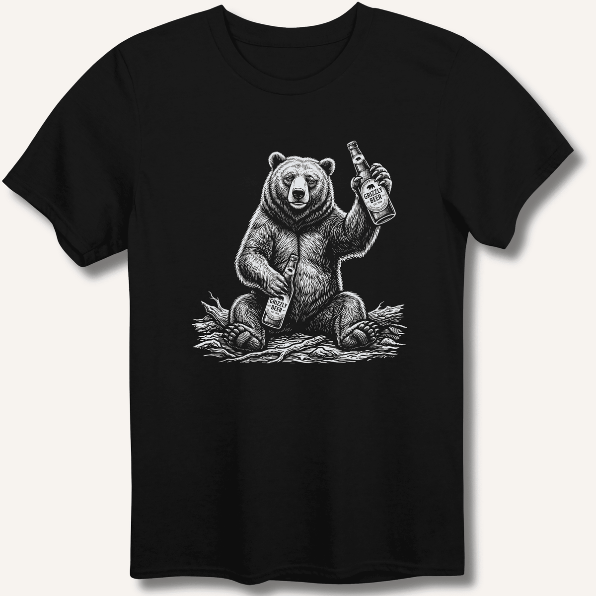 Grizzly Beer T-Shirt Gift For Bourbon Drinker
