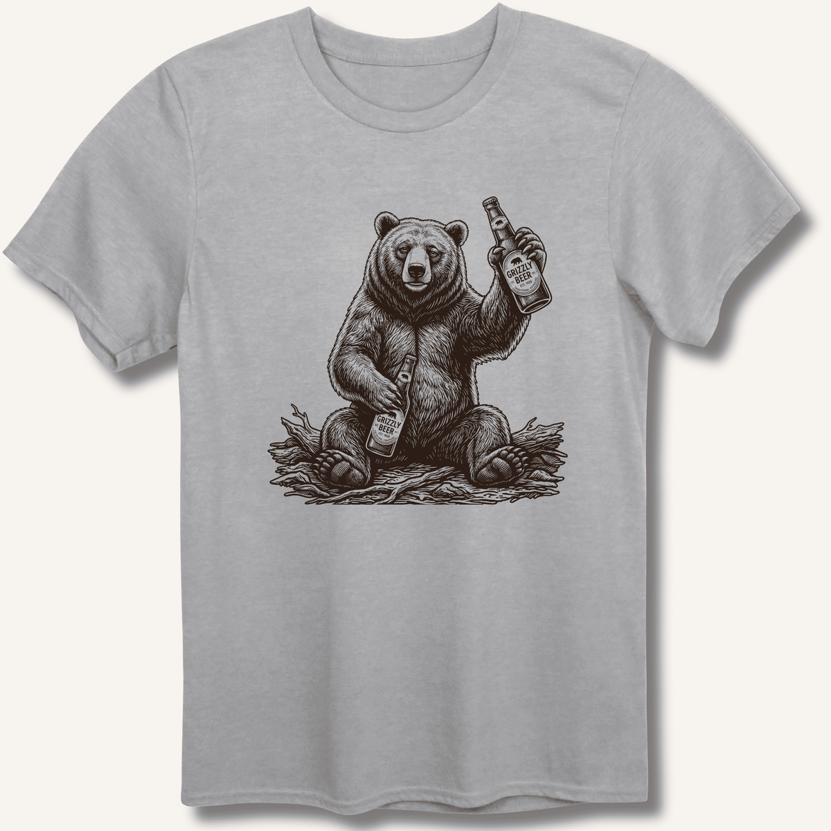 Grizzly Beer T-Shirt Gift For Bourbon Drinker