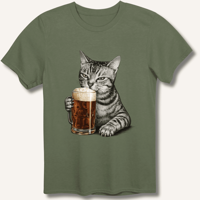 Cat Drinking Beer T-Shirt Gift For Bourbon Drinker