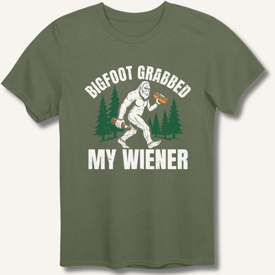 Bigfoot Grabbed My Wiener T-Shirt Gift For Bourbon Drinker