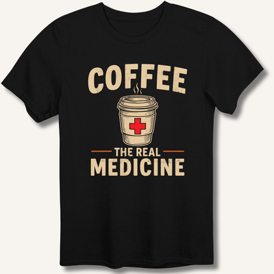 Coffee The Real Medicine T-Shirt Gift For Bourbon Drinker