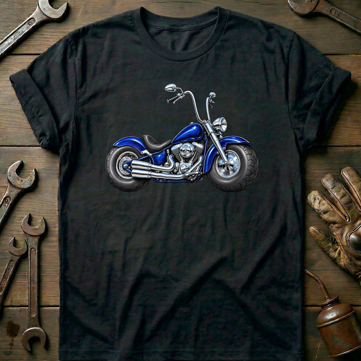 Cruiser Side Toonstyle Motorcycle T-Shirt US Gift For Biker