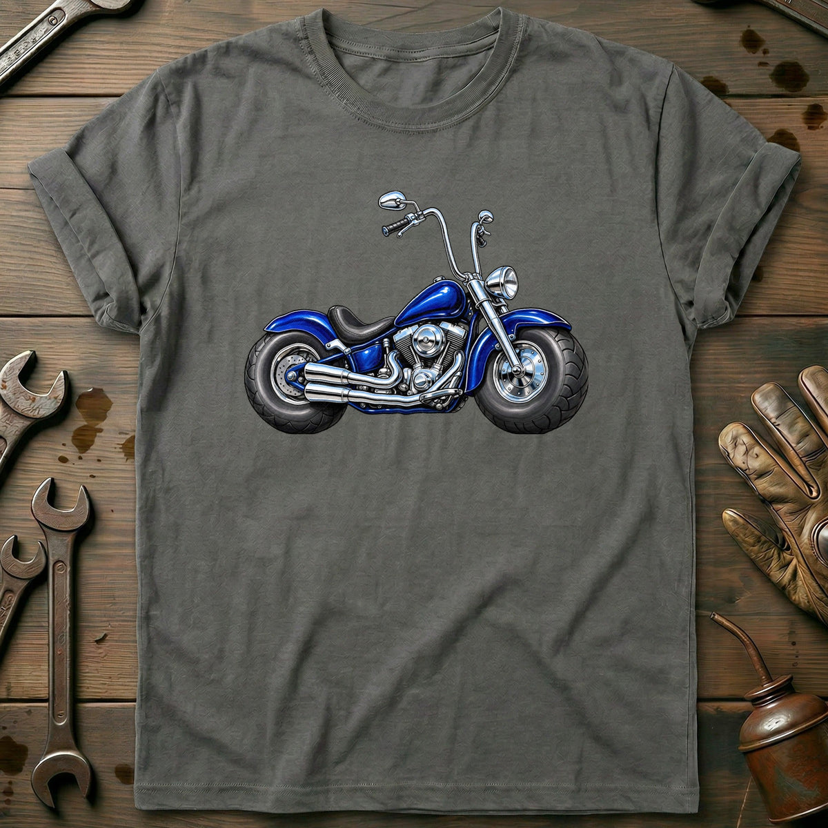 Cruiser Side Toonstyle Motorcycle T-Shirt US Gift For Biker