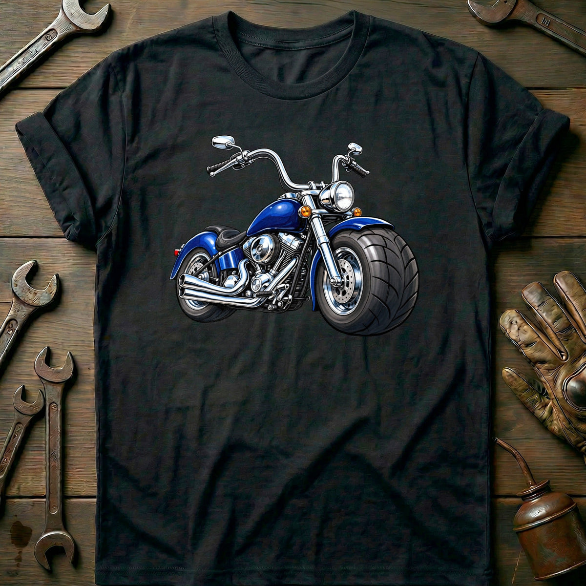 Cruiser Front Toonstyle Motorcycle T-Shirt US Gift For Biker