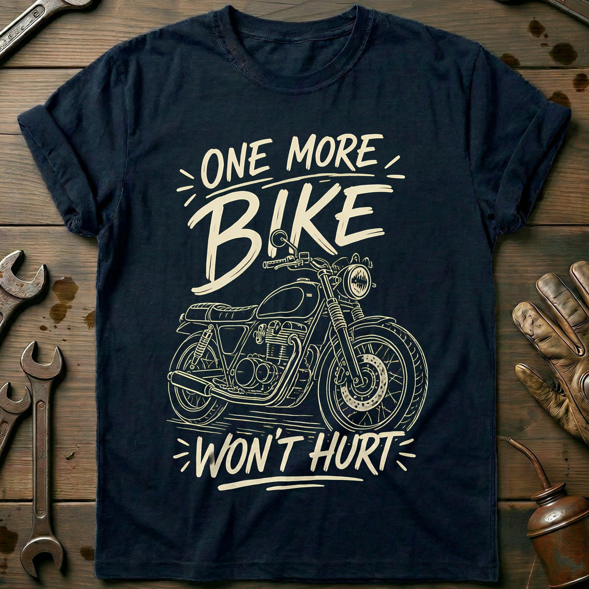 Cream Lineart Motorcycle T-Shirt AU Gift For Biker