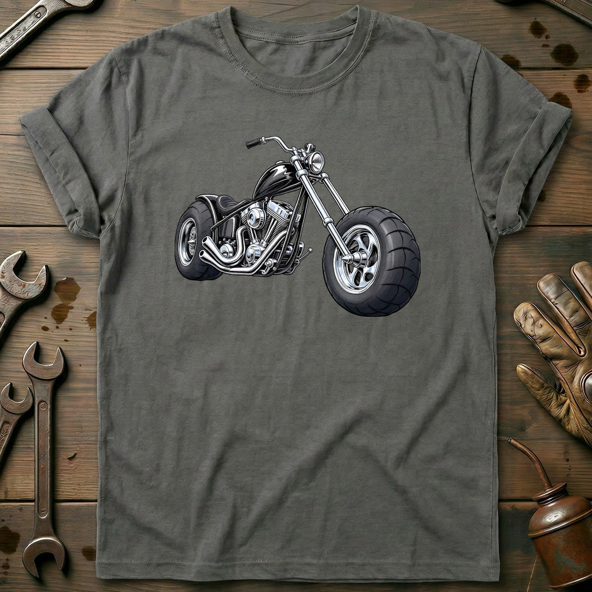 Chopper Front Toonstyle Motorcycle T-Shirt US Gift For Biker