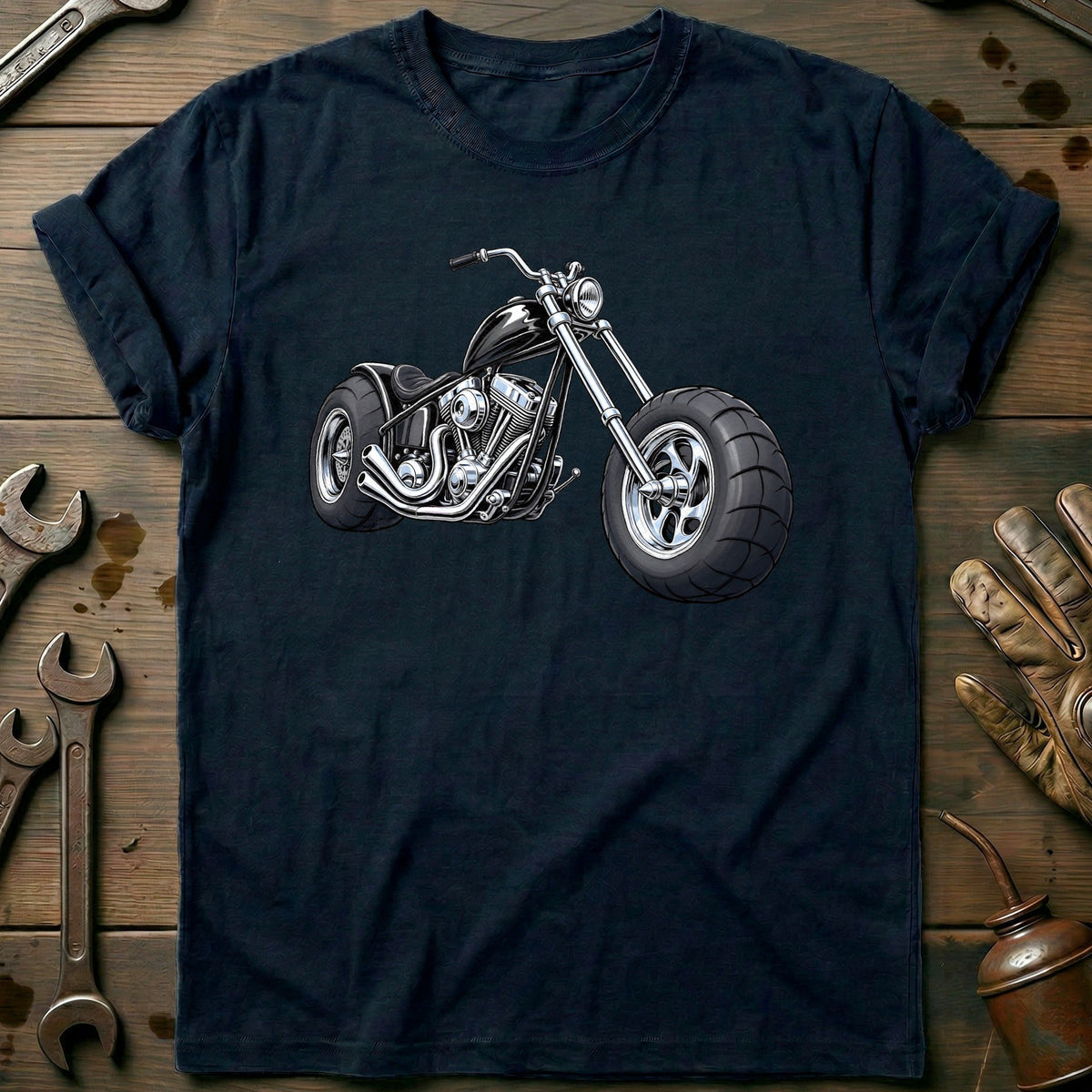 Chopper Front Toonstyle Motorcycle T-Shirt US Gift For Biker