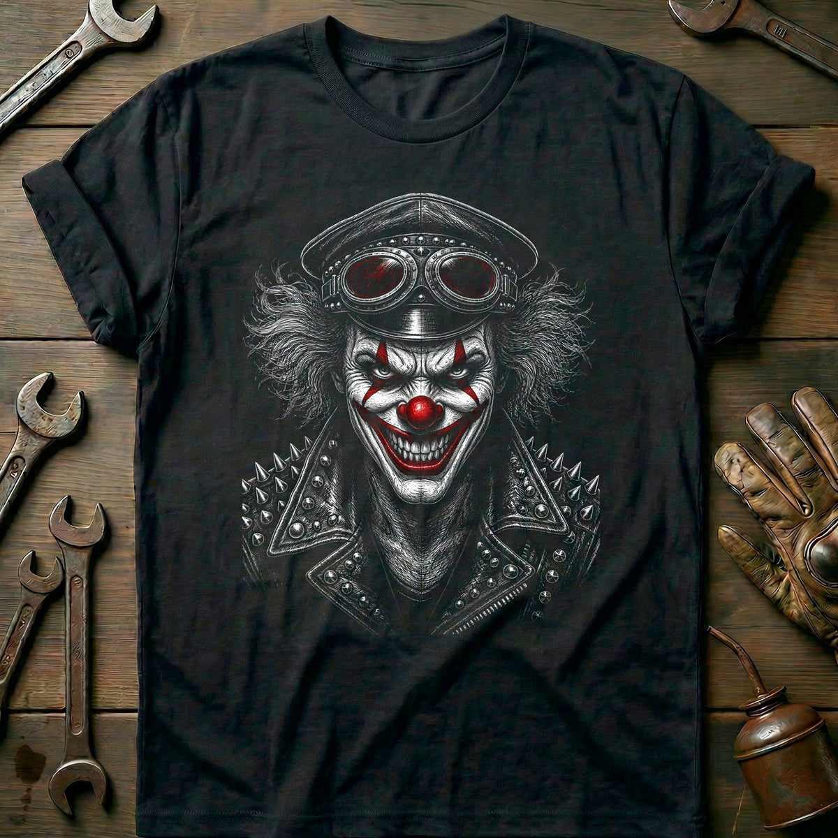 Clown Etched Motorcycle T-Shirt Gift For Biker