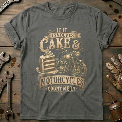 Cake and Motorcycles Woodcut T-Shirt Gift For Biker