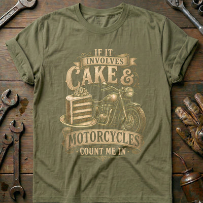 Cake and Motorcycles Woodcut T-Shirt Gift For Biker