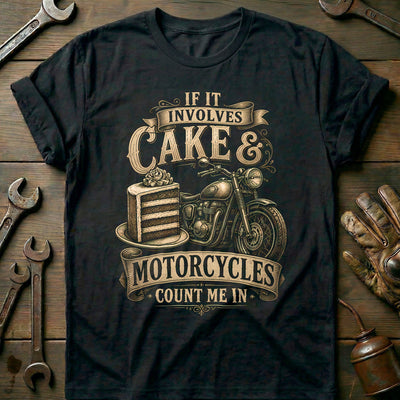 Cake and Motorcycles Woodcut T-Shirt Gift For Biker