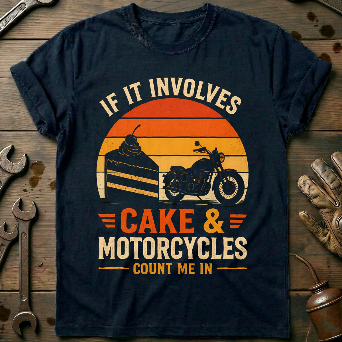 Cake and Motorcycles Sunset T-Shirt Gift For Biker