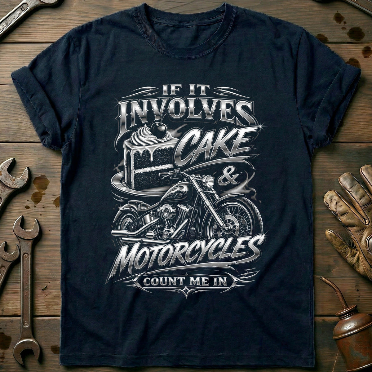 Cake and Motorcycles Airbrush T-Shirt Gift For Biker