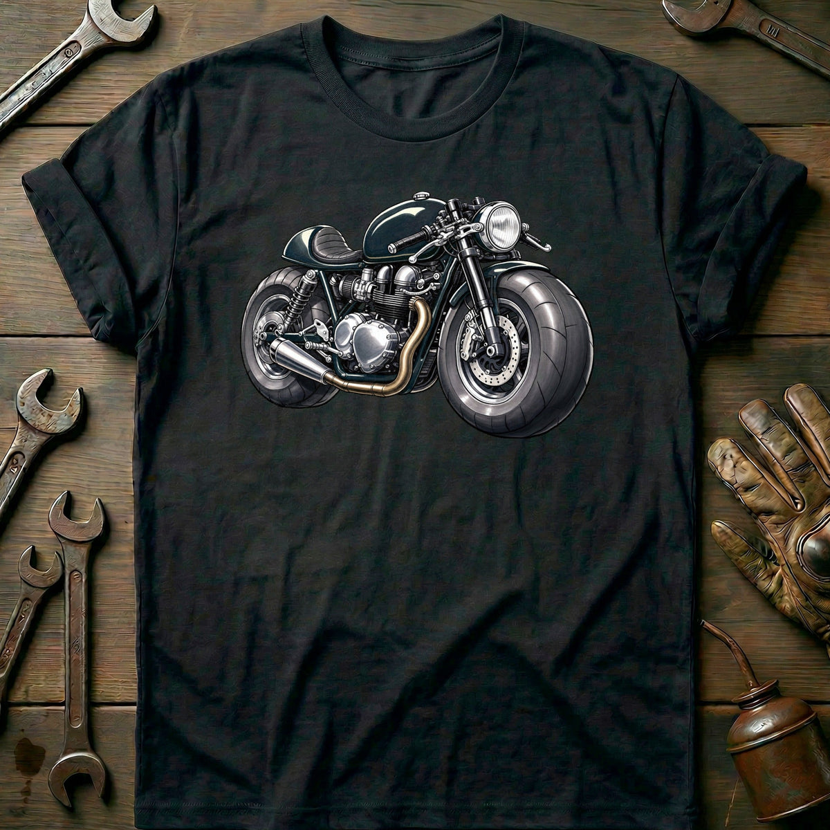 Cafe Racer Front Toonstyle Motorcycle T-Shirt EU Gift For Biker