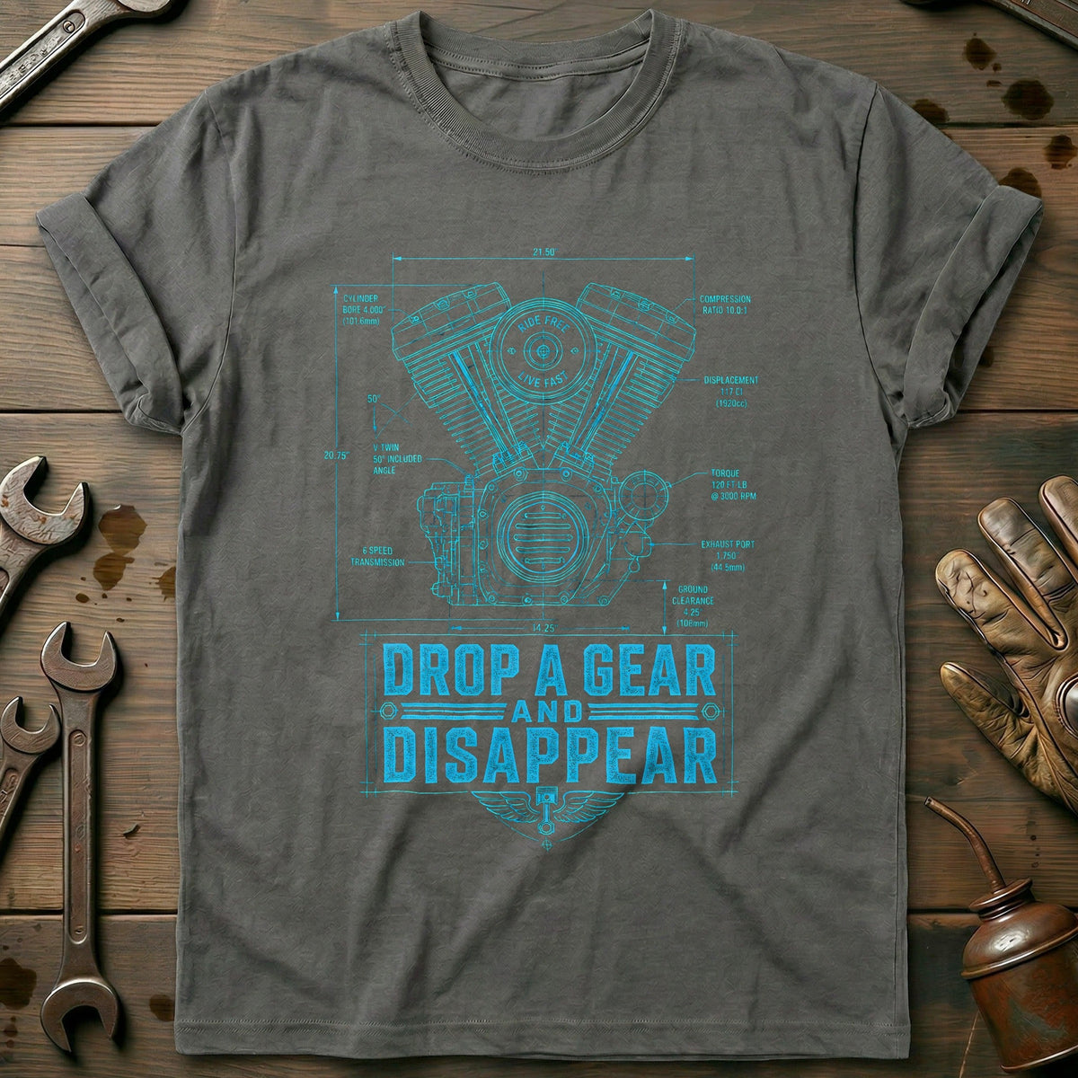 Drop a Gear Blueprint Motorcycle T-Shirt Gift For Biker