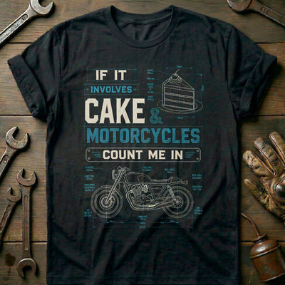 Cake and Motorcycles Blueprint T-Shirt GC Gift For Biker