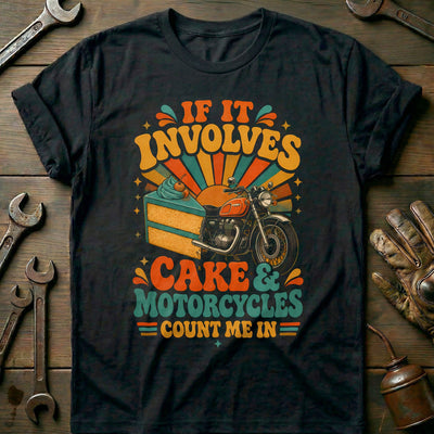 Cake and Motorcycles Groovy T-Shirt GC Gift For Biker